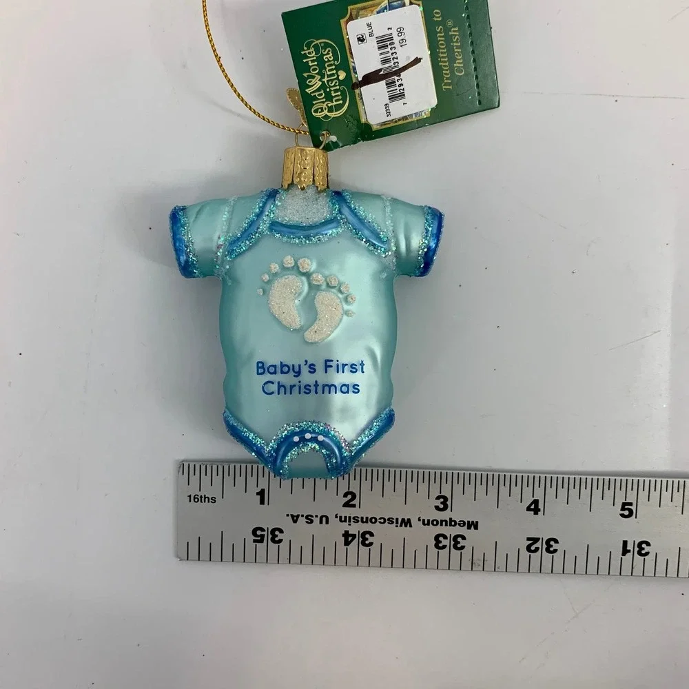 Old World Christmas Blue Baby's‎ First Christmas Onesie Ornament